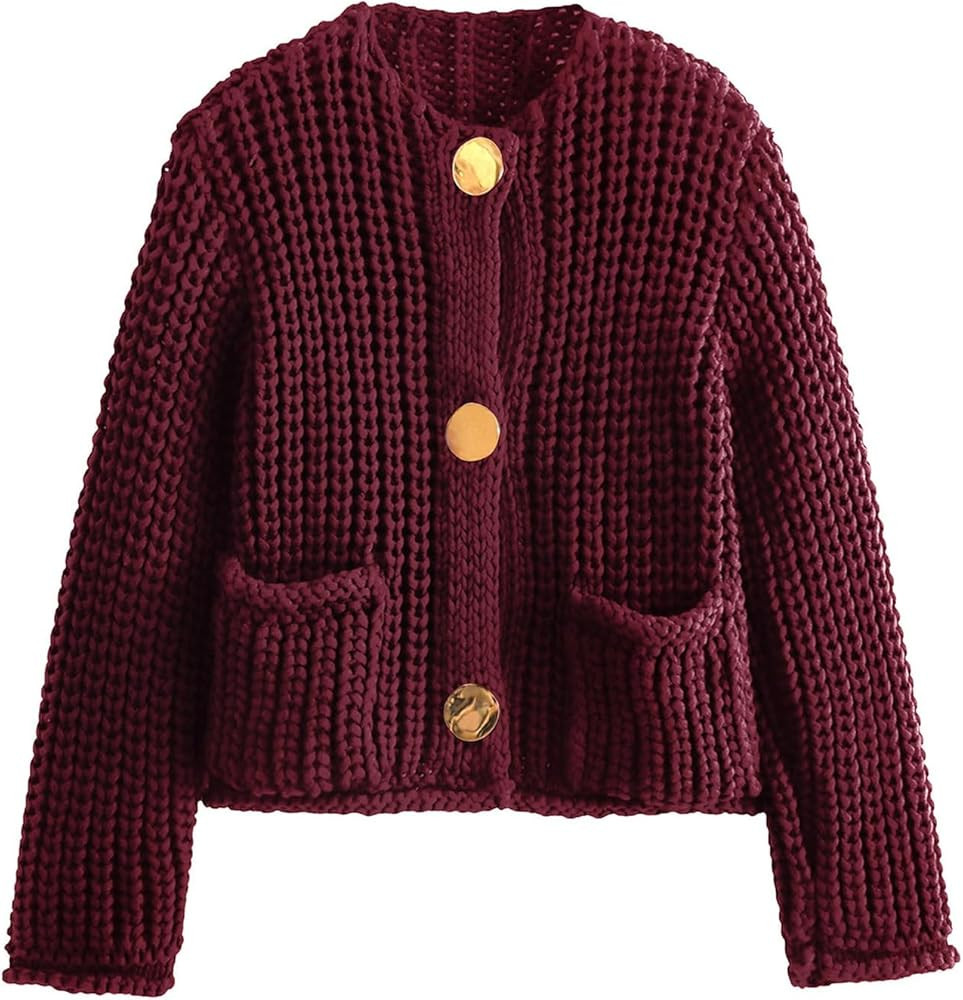 COZYPOIN Womens Fall Cardigan Sweater Casual Knit Cropped Open Front Button Long Sleeve Loose Car... | Amazon (US)
