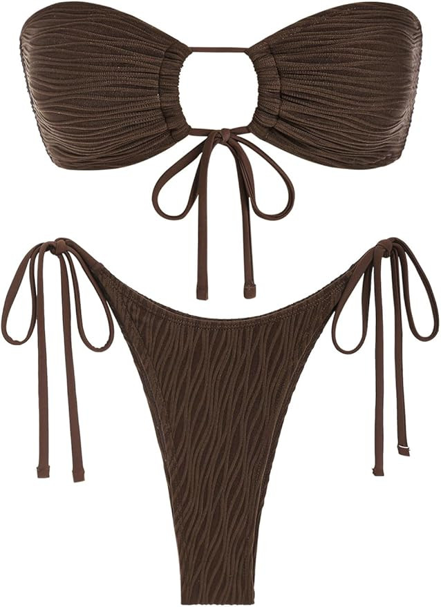 Amazon.com: ZAFUL O Ring Bandeau Bikini Sets for Women Sexy Strapless Swimsuits 2 Piece High Cut ... | Amazon (US)