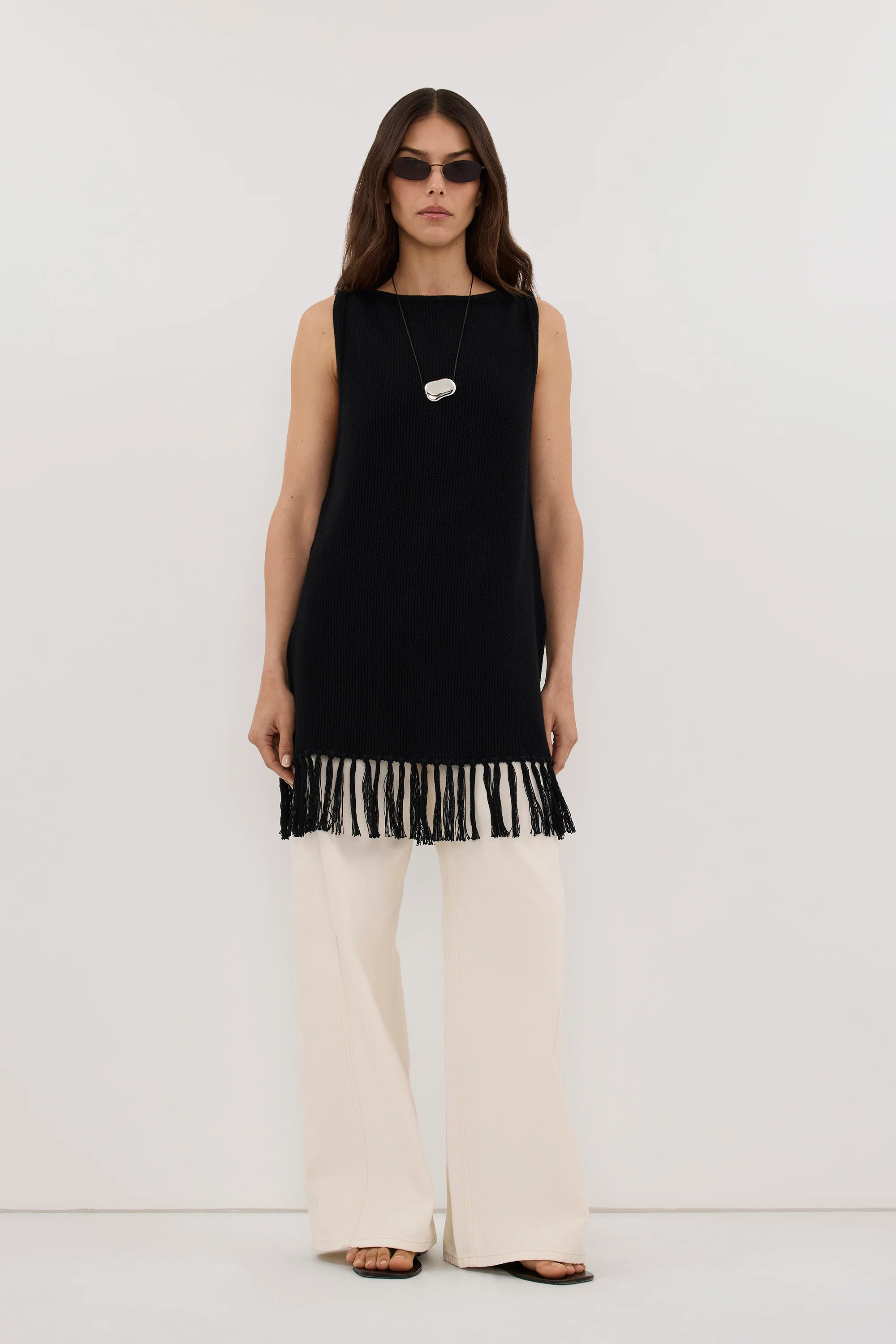 BENETTE BLACK FRINGE TUNIC TOP | DISSH