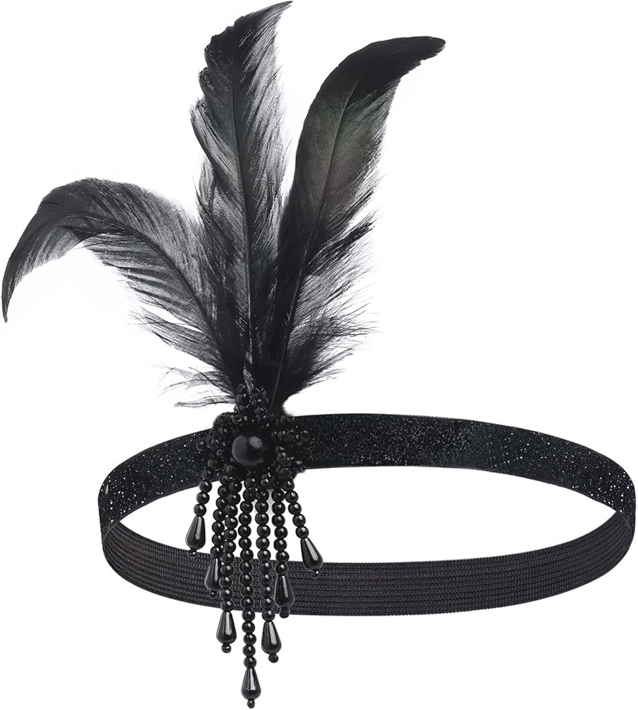 BABEYOND 1920s Flapper Headpiece Roaring 20s Feather Headband Roaring 20s Gatsby Hair Accessories | Amazon (US)