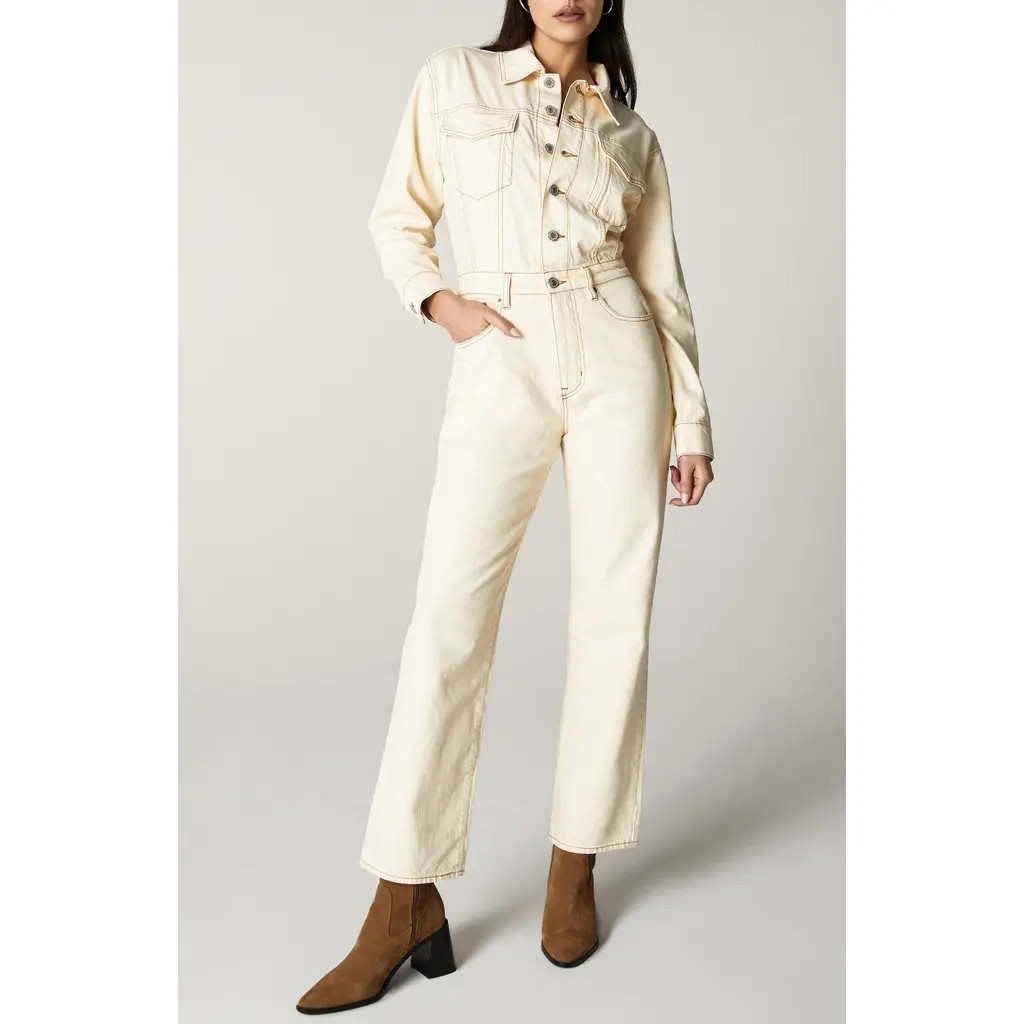 Unpublished Simone Long Sleeve Denim Jumpsuit in Cream at Nordstrom, Size Small | Nordstrom