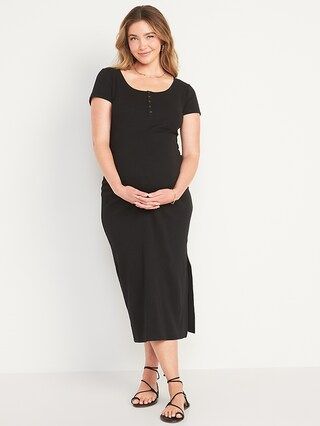 Maternity Short-Sleeve Rib-Knit Henley Bodycon Dress | Old Navy (US)