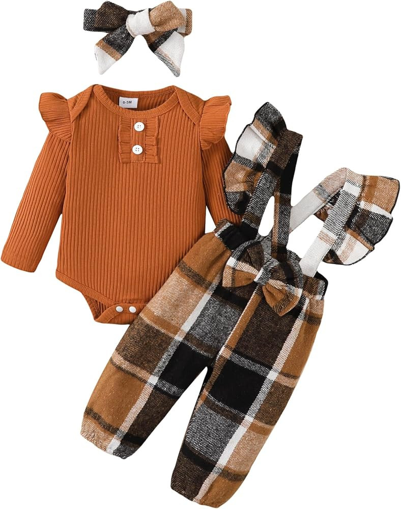 SUNNY PIGGY Baby Girl Newborn Clothes Infant Toddler Outfits Flare Jeans Overall Pant Set Fall Wi... | Amazon (US)