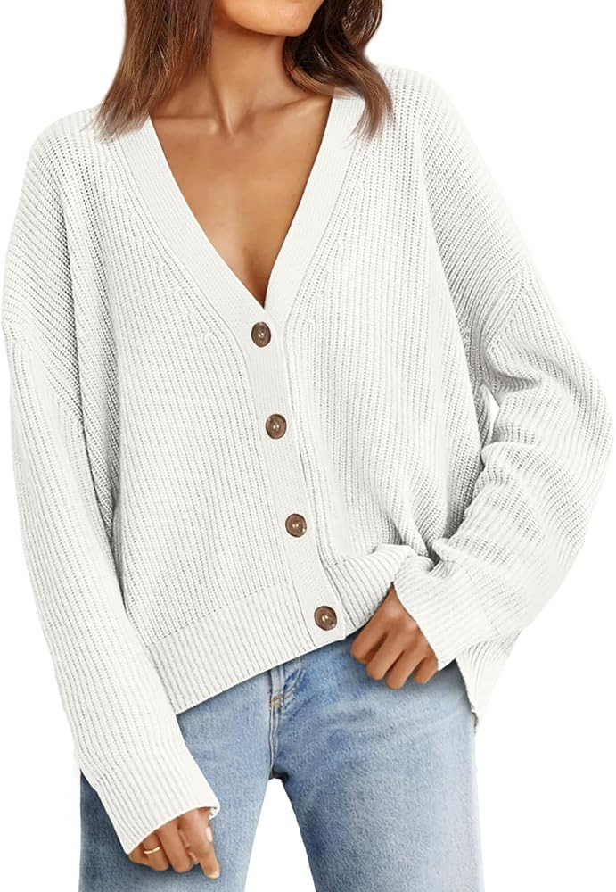 LILLUSORY Women's Cardigan Sweaters 2023 Fall Oversized Open Front Button V Neck Lightweight Card... | Amazon (US)