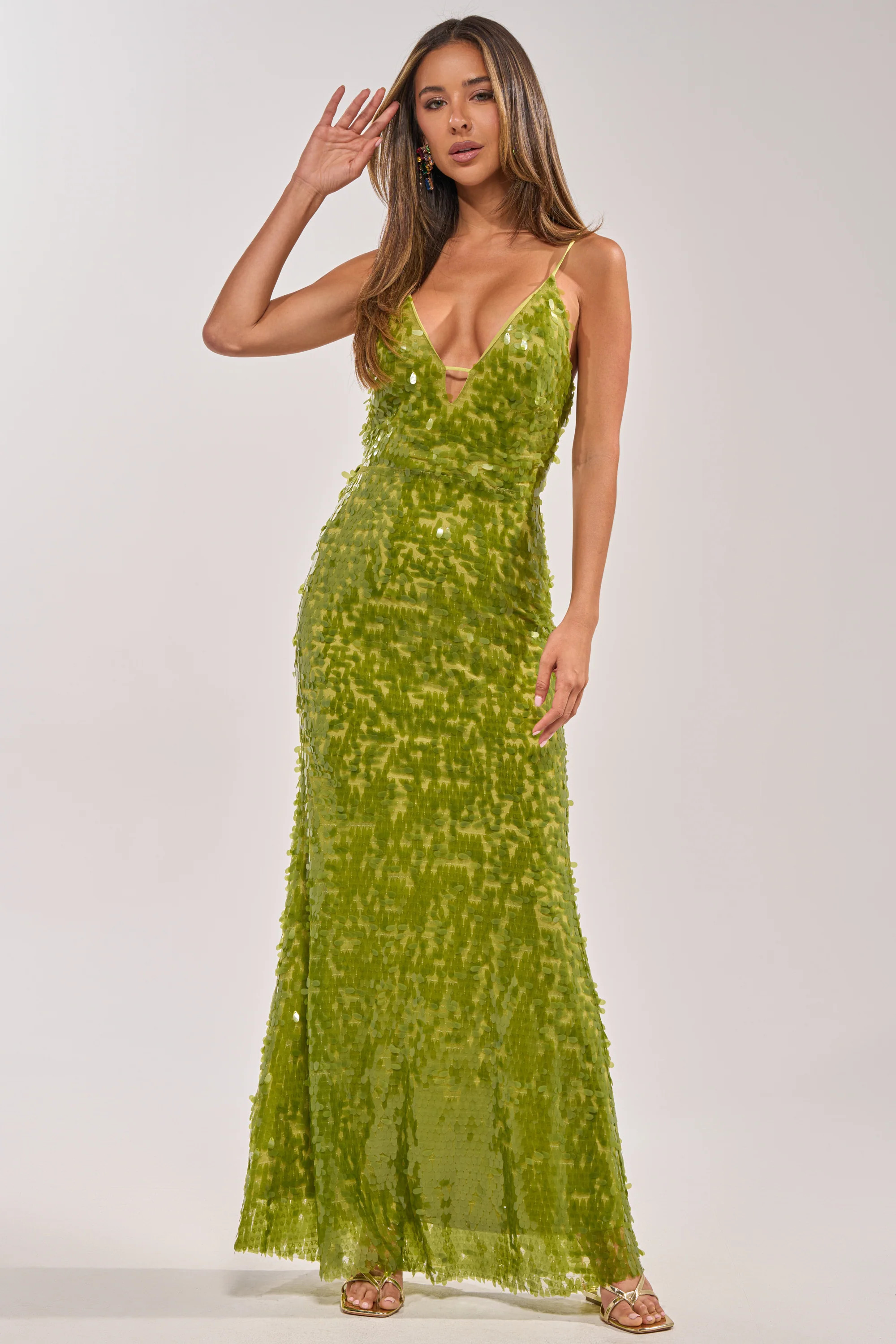 WILD CARD SEQUIN MAXI DRESS IN LIME | AKIRA