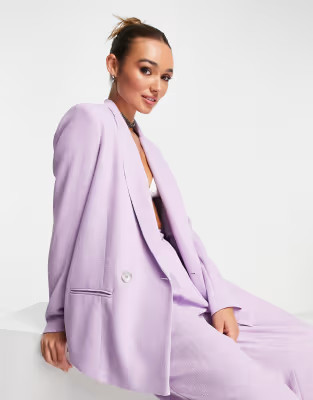 River Island - Blazer met lichtgele ruiten en textuur in lichtpaars, deel van co-ord set | ASOS (Global)