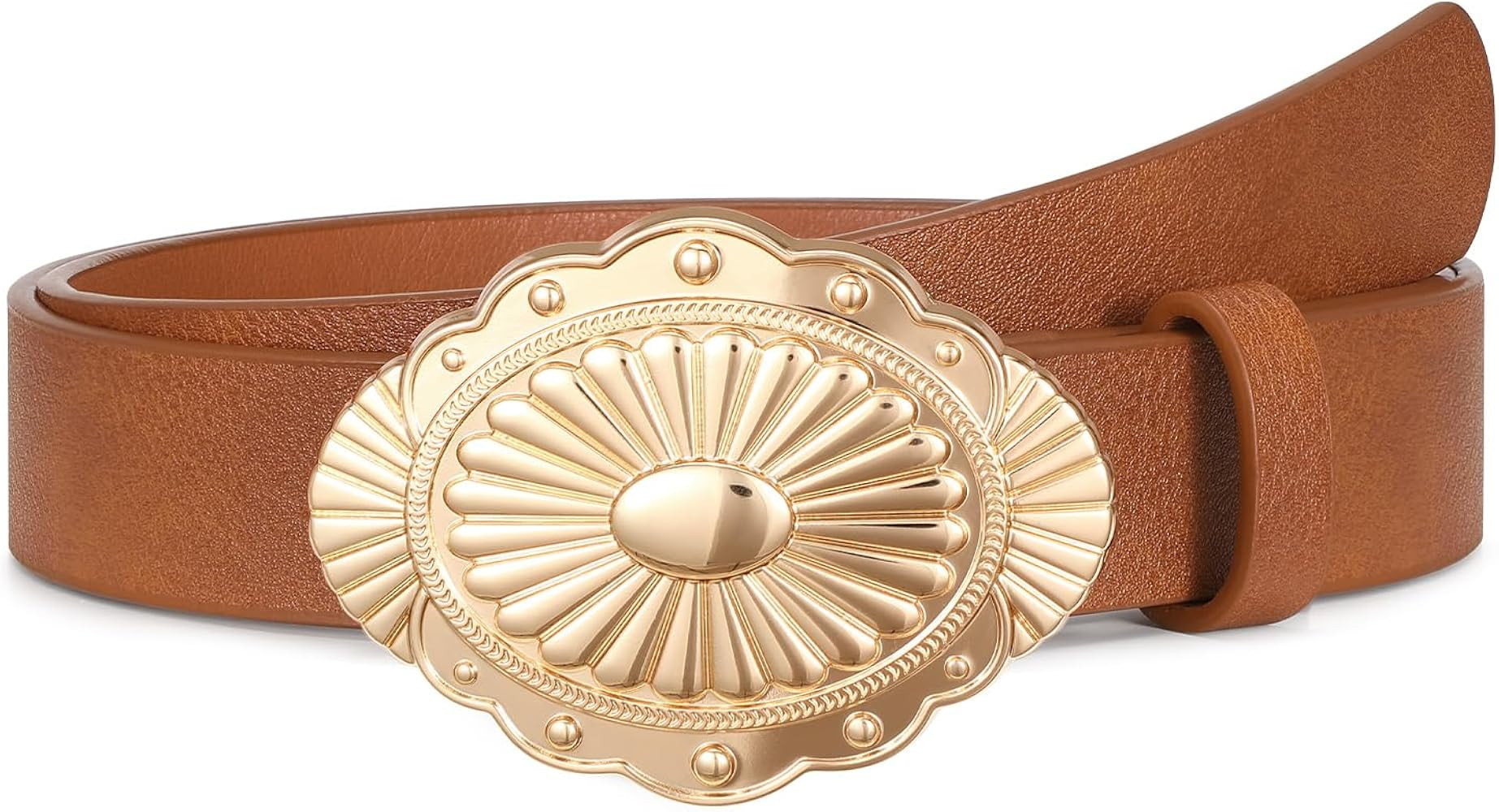 Women-Western-Cowgirl-Belt-Country-Concho Vintage Leather Belt with Concho Turquoise Buckle | Amazon (US)