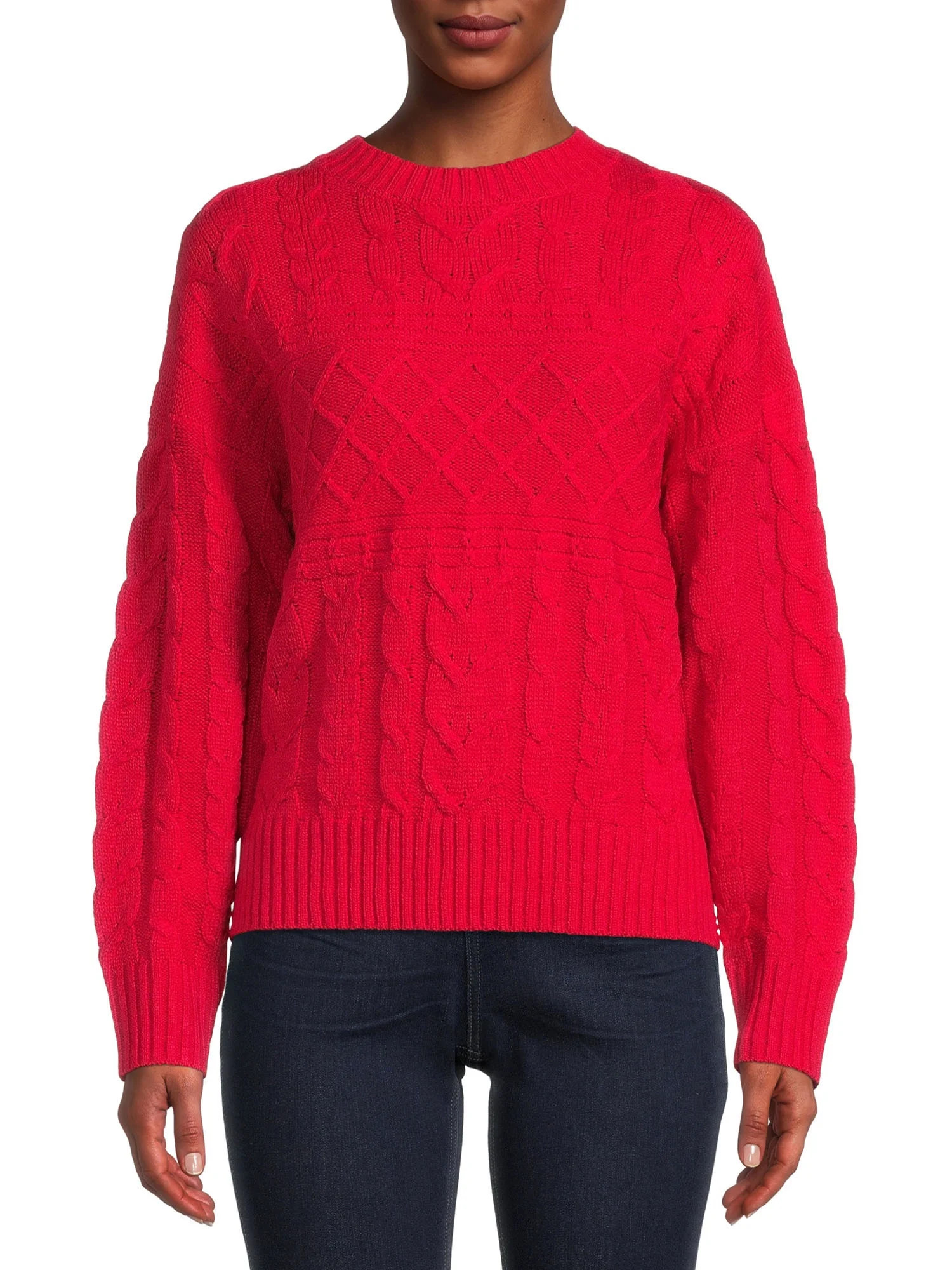 Time and Tru Women's Mixed Stitch Sweater - Walmart.com | Walmart (US)