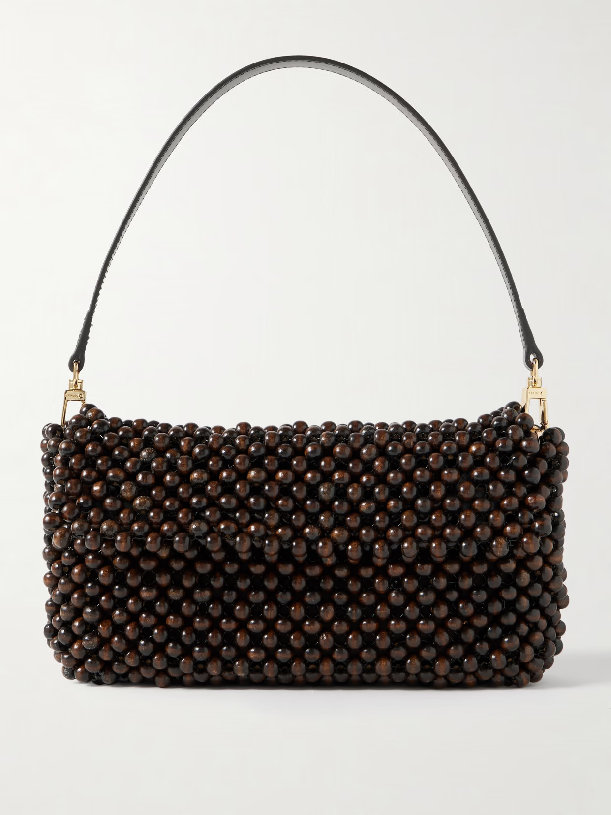 STAUD - Timmy Leather-trimmed Beaded Mesh Shoulder Bag - Brown | NET-A-PORTER (US)