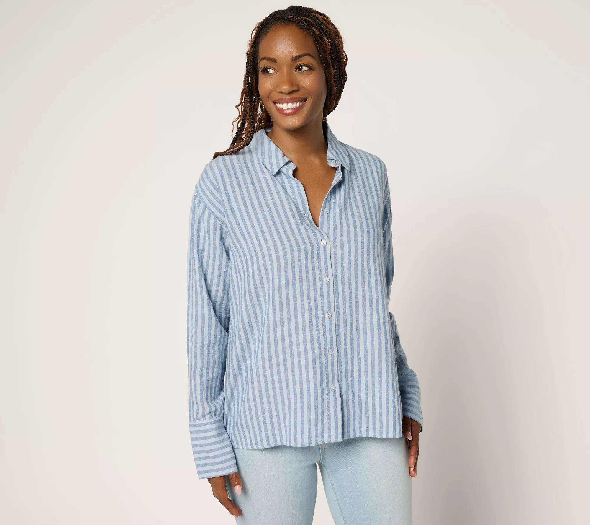 Peace Love World Boheme Linen Blend French Cuff Shirt | QVC