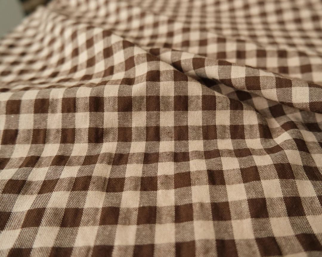 Teak Brown Gingham Textured Cotton 3/8 Check Deadstock Fabric by the Yard - Etsy | Etsy (US)