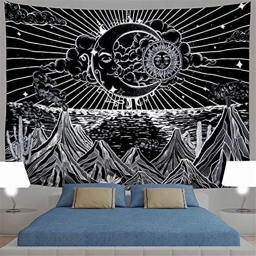 Generleo Psychedelic Mountain Tapestry Trippy Sun Moon Tapestry Black and White Art Tapestry Abst... | Amazon (US)