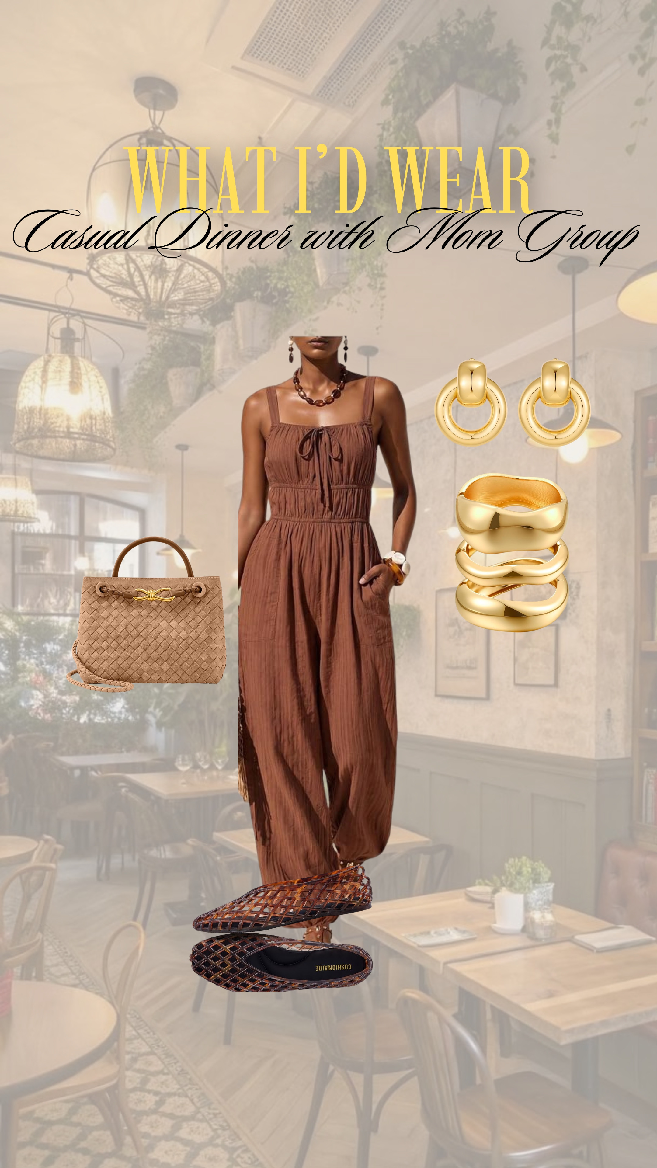 a casual but chic look to meet with mom friends!

anti-pooch outfit, jumpsuit, gold jewelry, jelly flats 

 #LTKgrwm #LTKootd #LTKMidsize