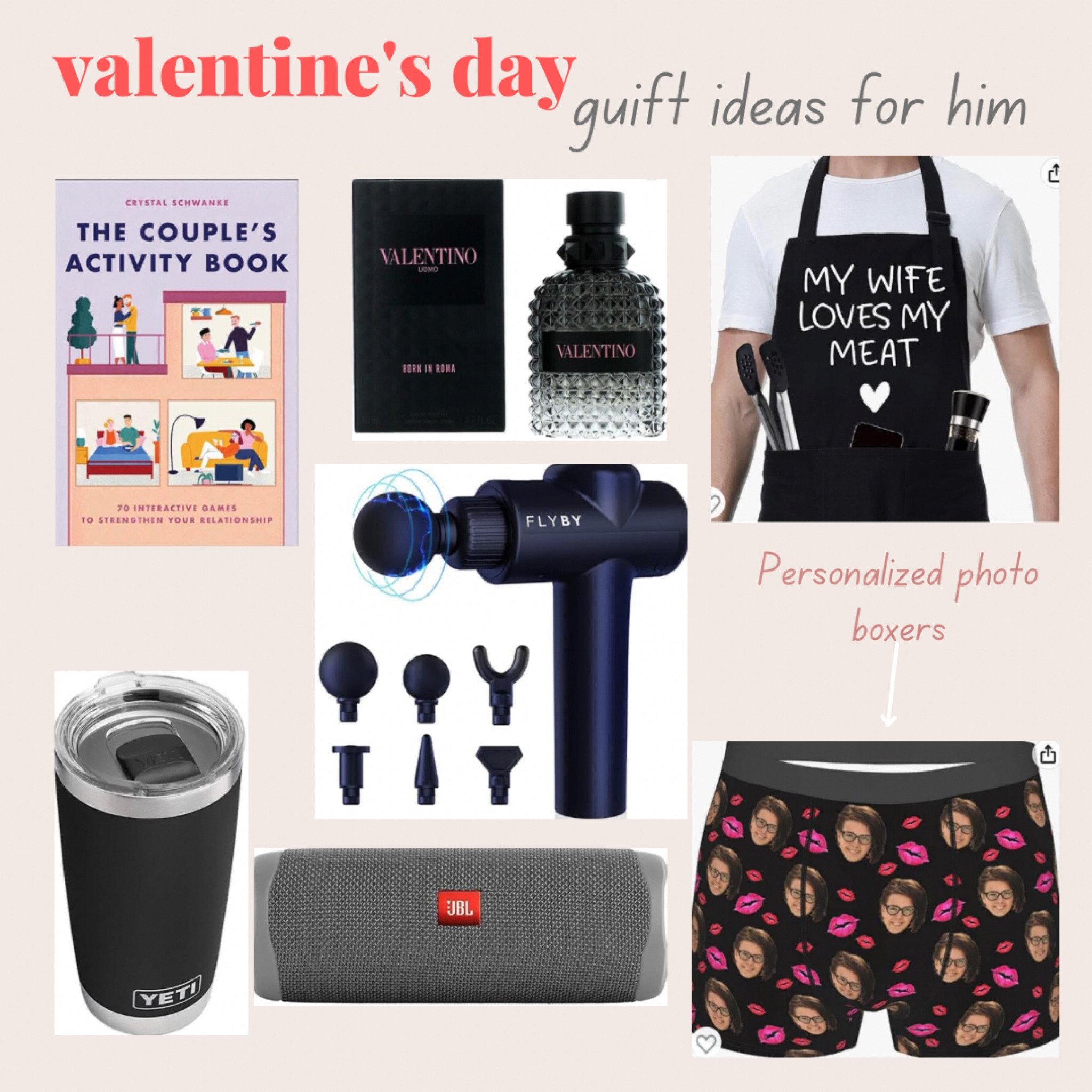 Valentine’s day gifts for him, valentine’s day gift guide, gifts for him, cologne, yeti tumbler, boxers, aprons, couples activities book.

#LTKunder100 #LTKmens #LTKGiftGuide