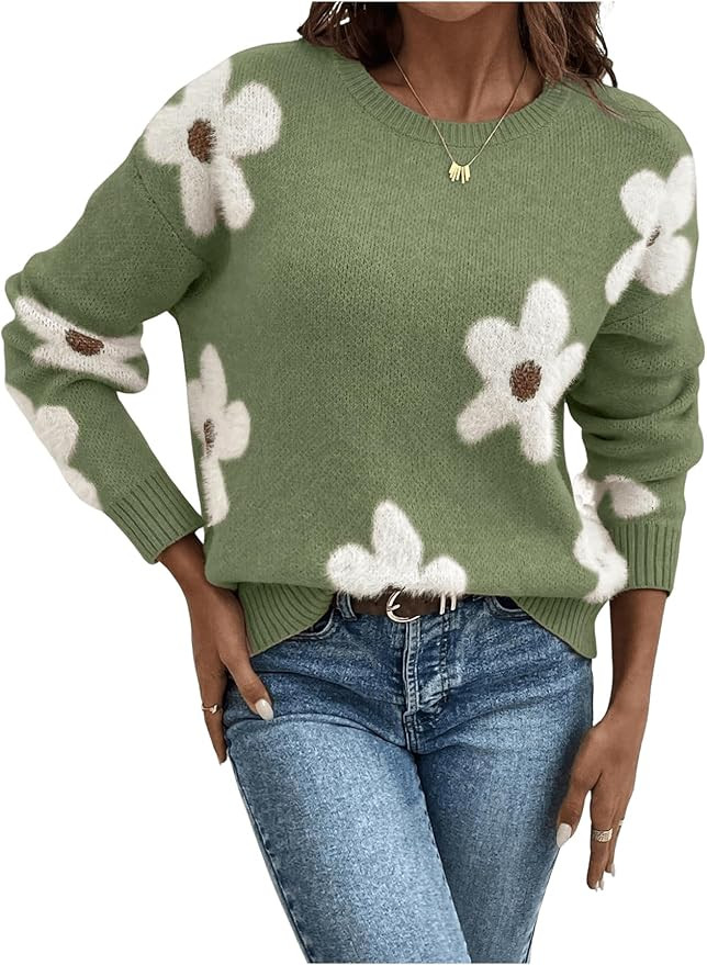 SOLY HUX Women's Floral Sweaters 2024 Fall Winter Crew Neck Pullover Tops Long Sleeve Casual Loos... | Amazon (US)