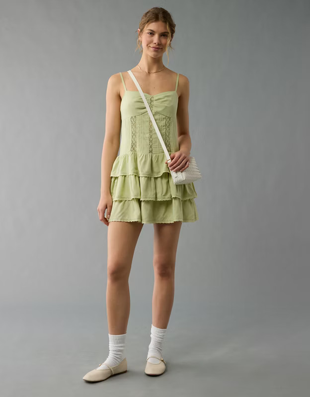 AE Catie Corset Tiered Mini Dress | American Eagle Outfitters (US & CA)