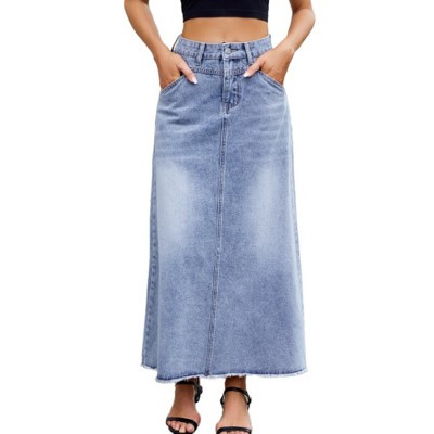 Women High Waist Denim Skirt Loose Midi Long Skirt with Pockets Fashion Casual Maxi Skirt light blue,S | Target