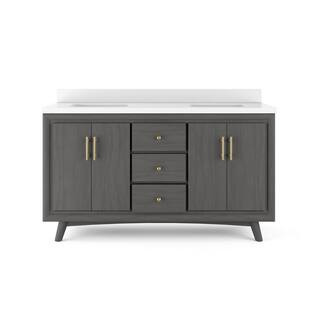 Preston 60 in. W x 20 in. D Bath Vanity in Antique Grey with Quartz Stone Vanity Top in White wit... | The Home Depot