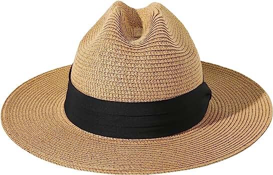 Lanzom Women Men Wide Brim Beach Sun Straw Hat UPF50 Travel Foldable Brim Summer Straw Cowboy Hat | Amazon (US)