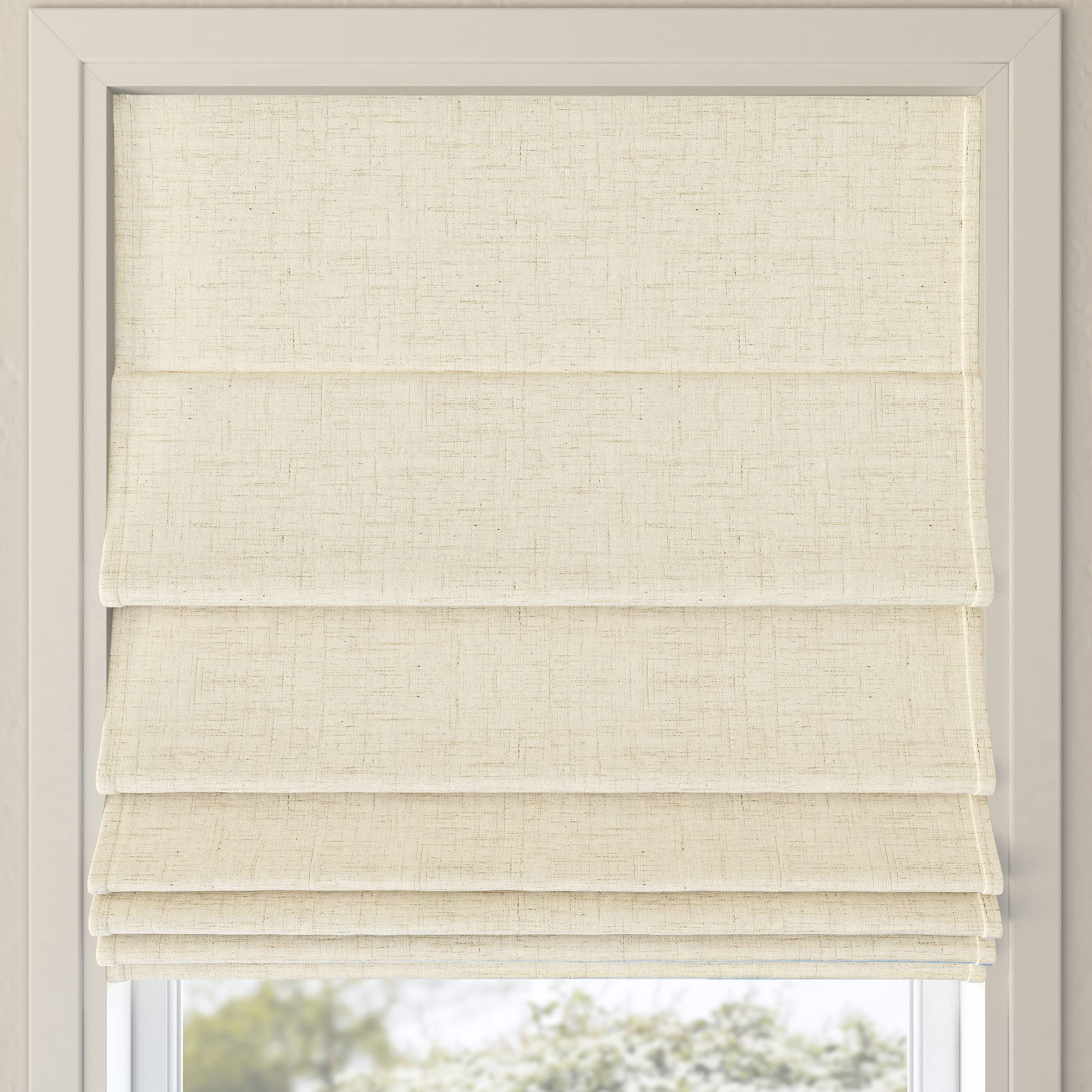 Sun Zero Seraphina Textured Total Blackout Cordless Roman Shade, 27" x 64", Beige | Amazon (US)
