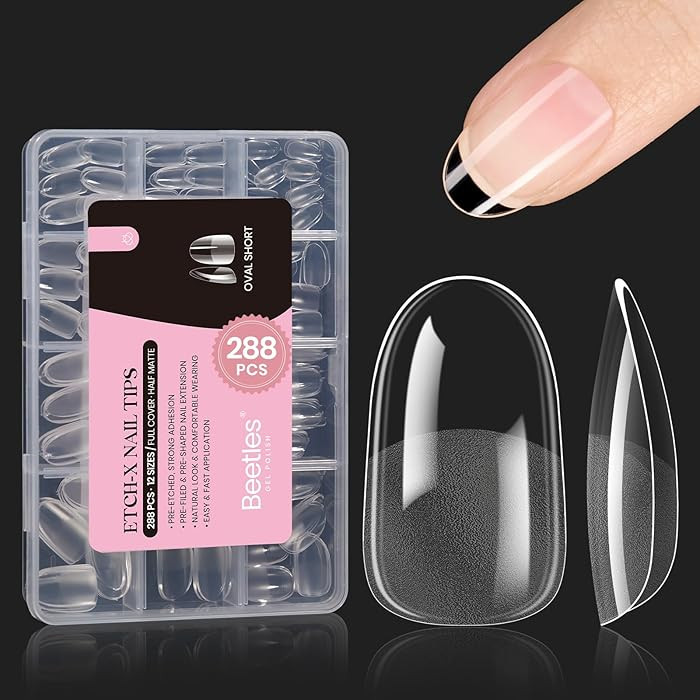 Beetles Gel Nail Tips Short Oval Fake Nails 288Pcs Pre-Shaped Half Matte Press on Nail Tips Full ... | Amazon (US)