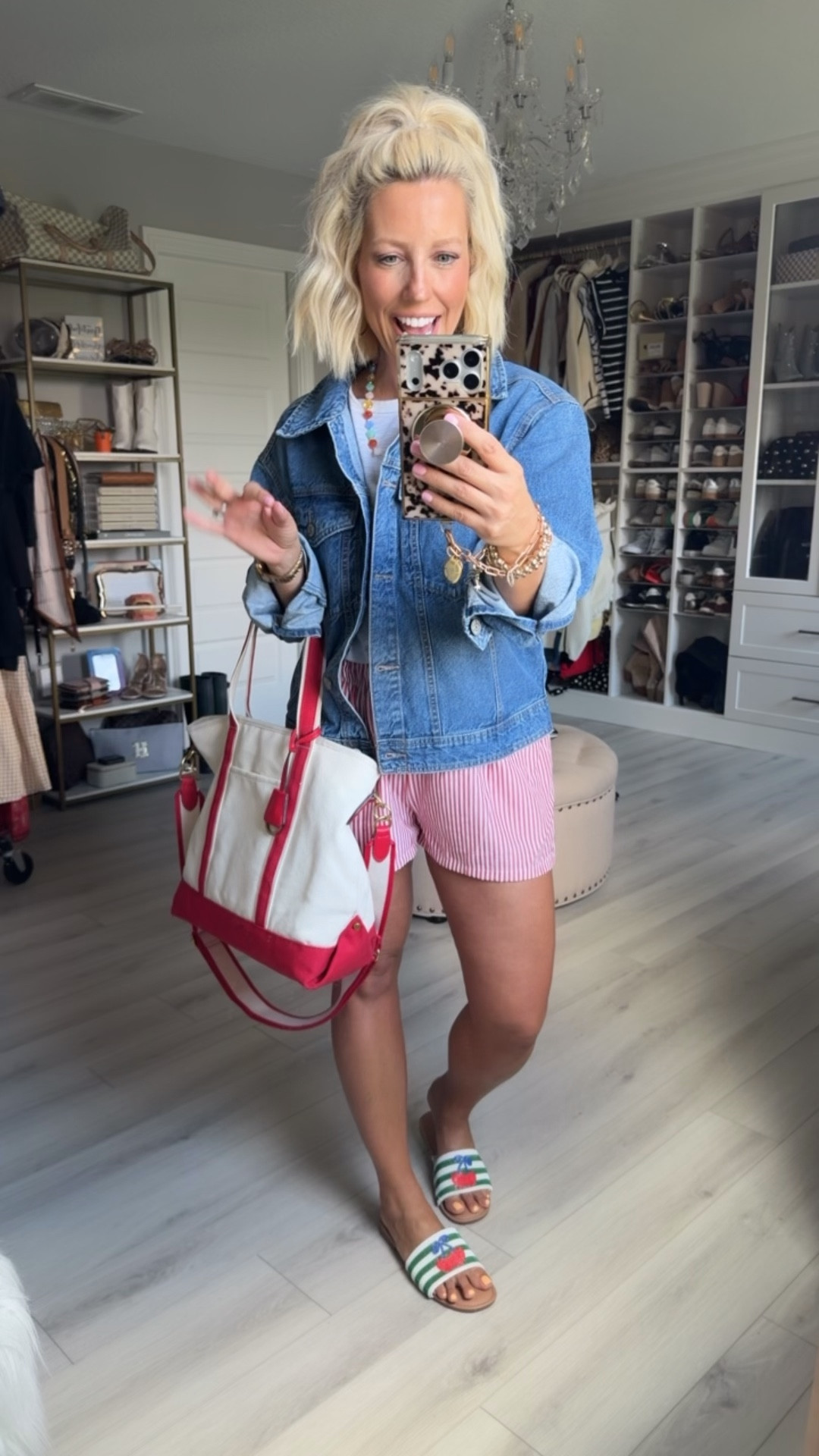 Grab this jacket now while it’s stocked and on clearance for under $13!!! 
⬇️⬇️⬇️
Jacket small (runs roomy)
Shorts size medium (could have done small).
Sandals TTS (go up if between sizes)

#LTKSaleAlert #LTKmomlife #LTKootd