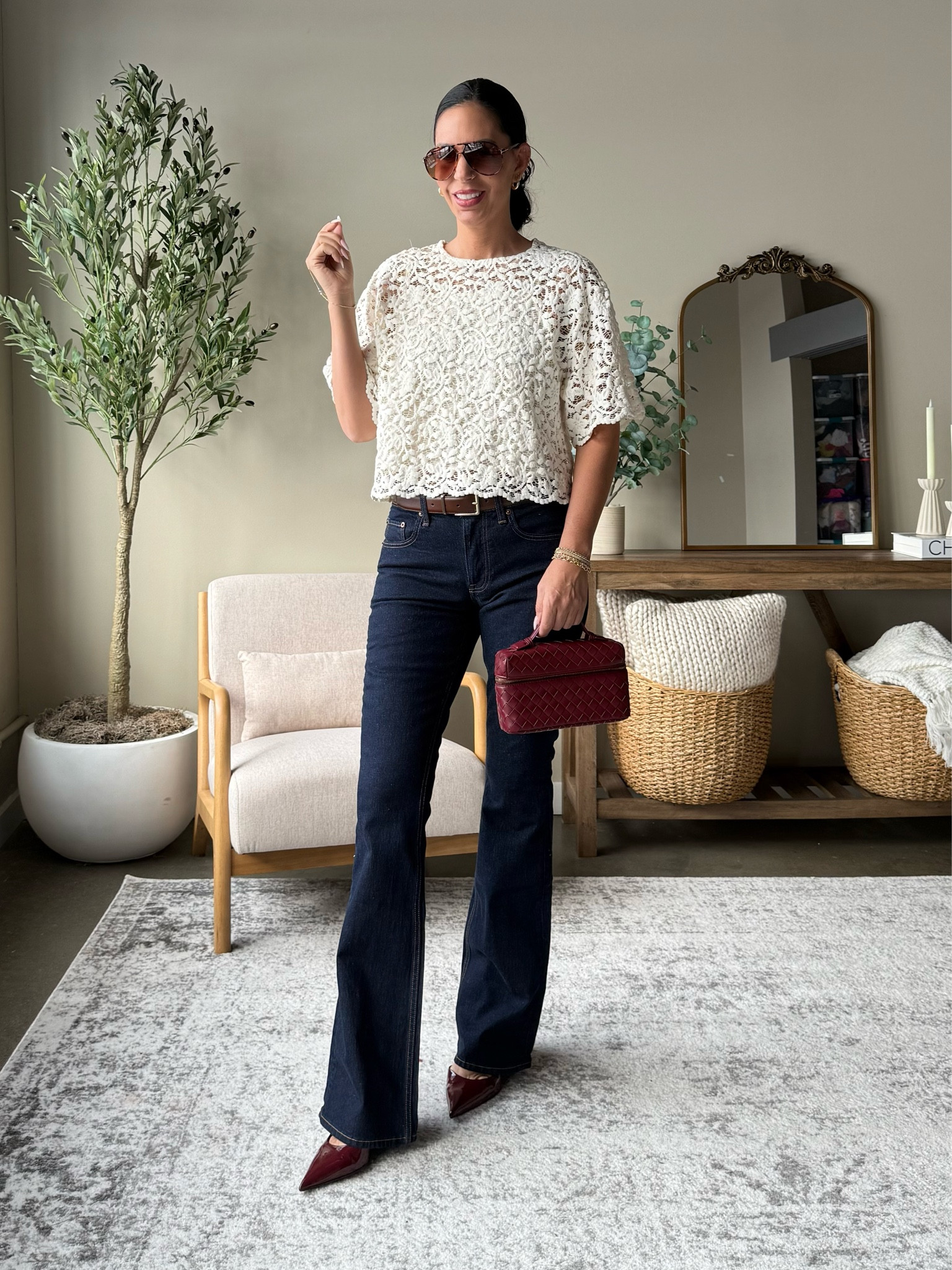 Abercrombie Bootcut Denim 
Wearing a size 26 long 
Target Lace Top- small 
Amazon Designer look for less bag 
Zara heels that are insanely comfortable 

#LTKU #LTKFindsUnder100 #LTKShoeCrush

#LTKStyleTip #LTKSeasonal #LTKOver40