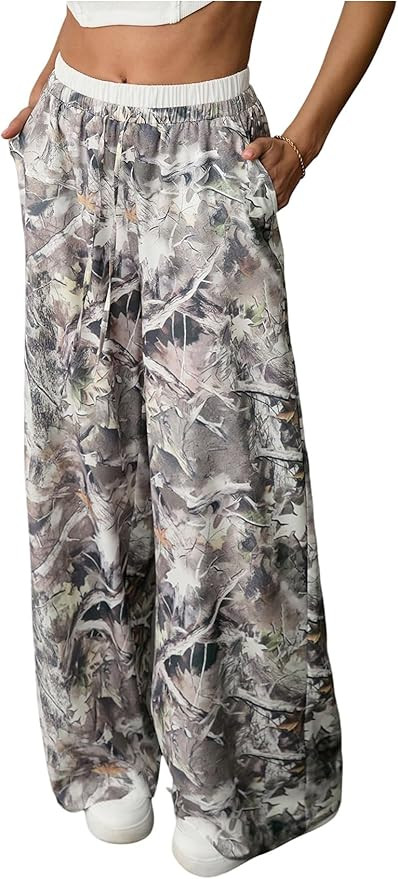 Women's Camo Pants Wide Leg Baggy Sweatpants Drawstring Waist Y2k Stweat Pants Joggers Streetwear | Amazon (US)