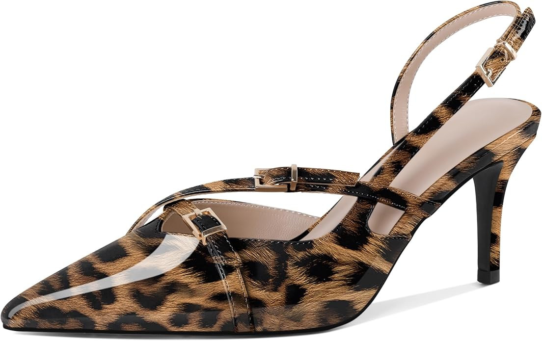 Zamikoo Slingback Heels for Women Buckle Strap Pointed Toe Slip On Stiletto High Heel Pumps Shoes... | Amazon (US)