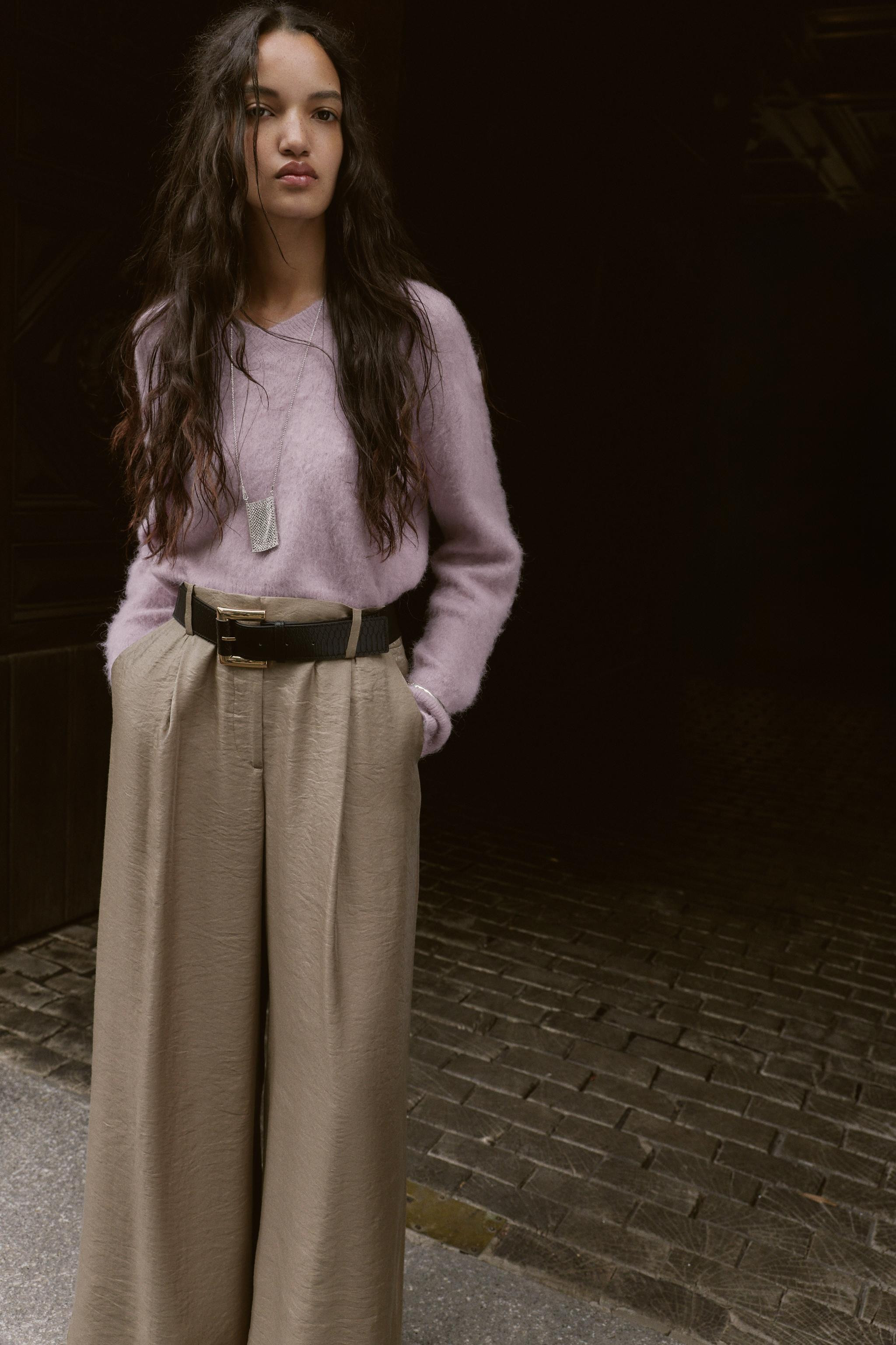 WIDE SATIN TROUSERS WITH BELT | Zara UK