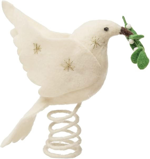 Creative Co-Op Wool Felt Dove Tree Topper with Olive Branch and Embroidered Stars, White and Gree... | Amazon (US)