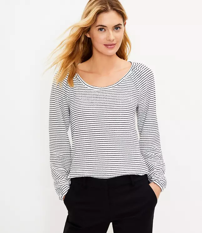Striped Draped Sleeve Top | LOFT