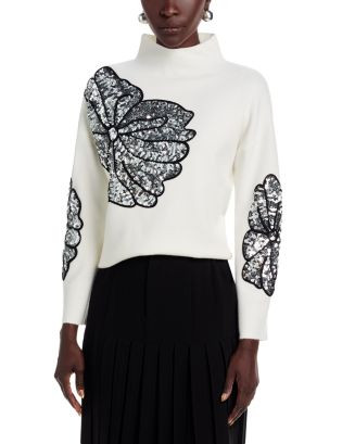 Long Sleeve Funnel Neck Sequin Soutache Sweater | Bloomingdale's (AU)
