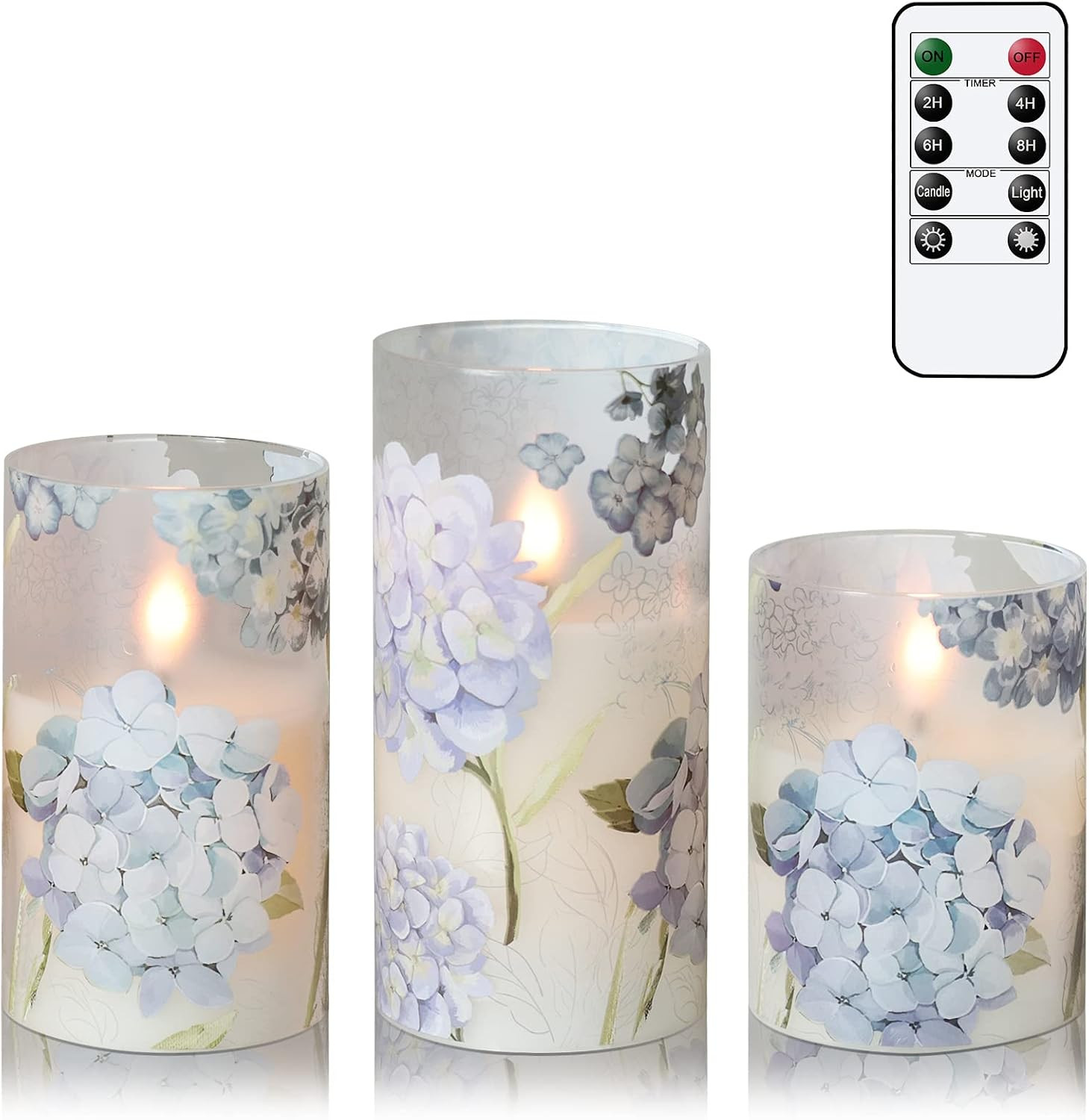 Hydrangeas Decals Glass Flameless Candles with Remote Timer, Battery Led Pillar Candles Flickerin... | Amazon (US)