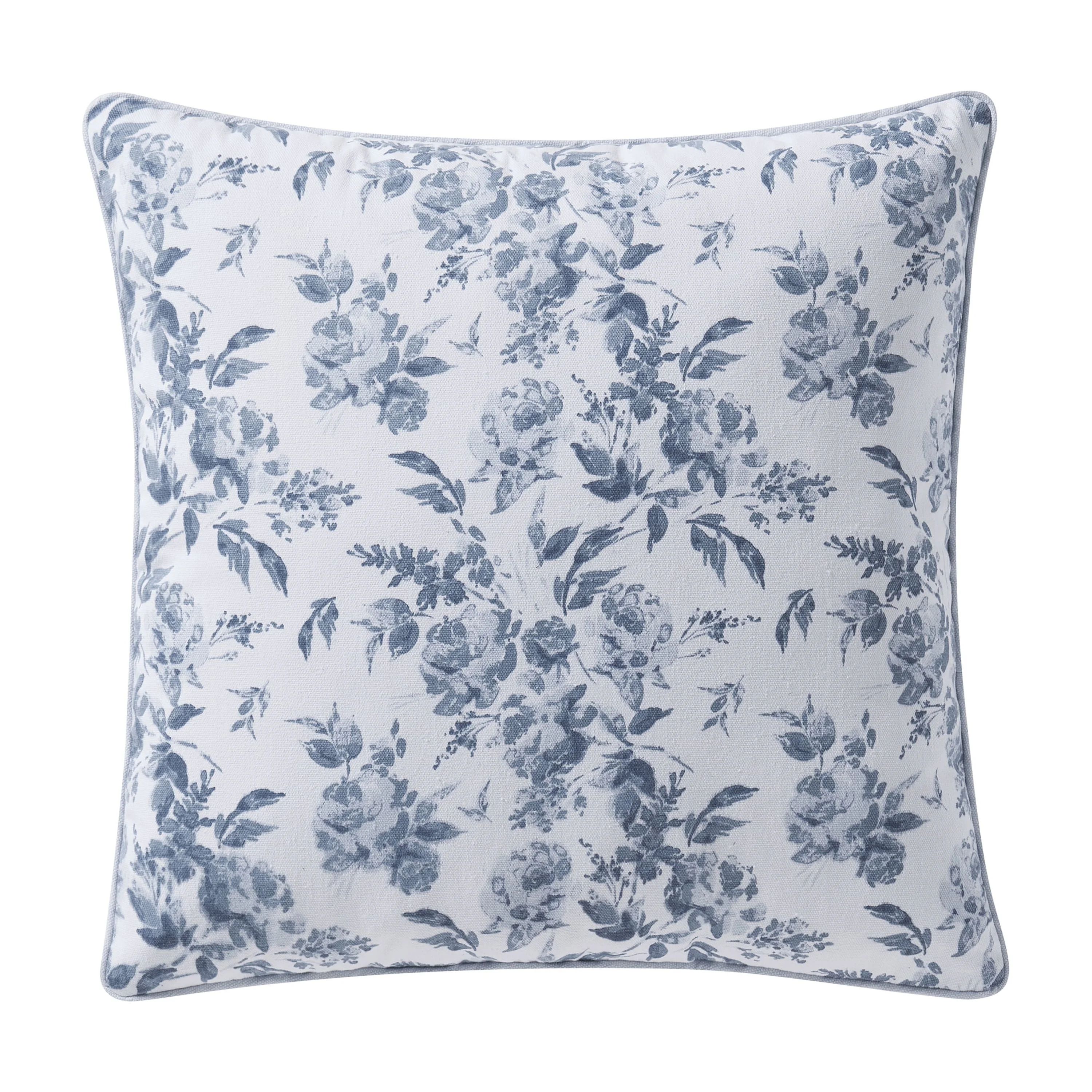 My Texas House 20" x 20" Rebecca Blue Floral Reversible Cotton Decorative Pillow | Walmart (US)
