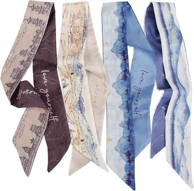 4Pcs Fashion Scarves for Women, Multifunctional Boho Scarves Headbands Satin Scarf for Bag Hair A... | Amazon (US)