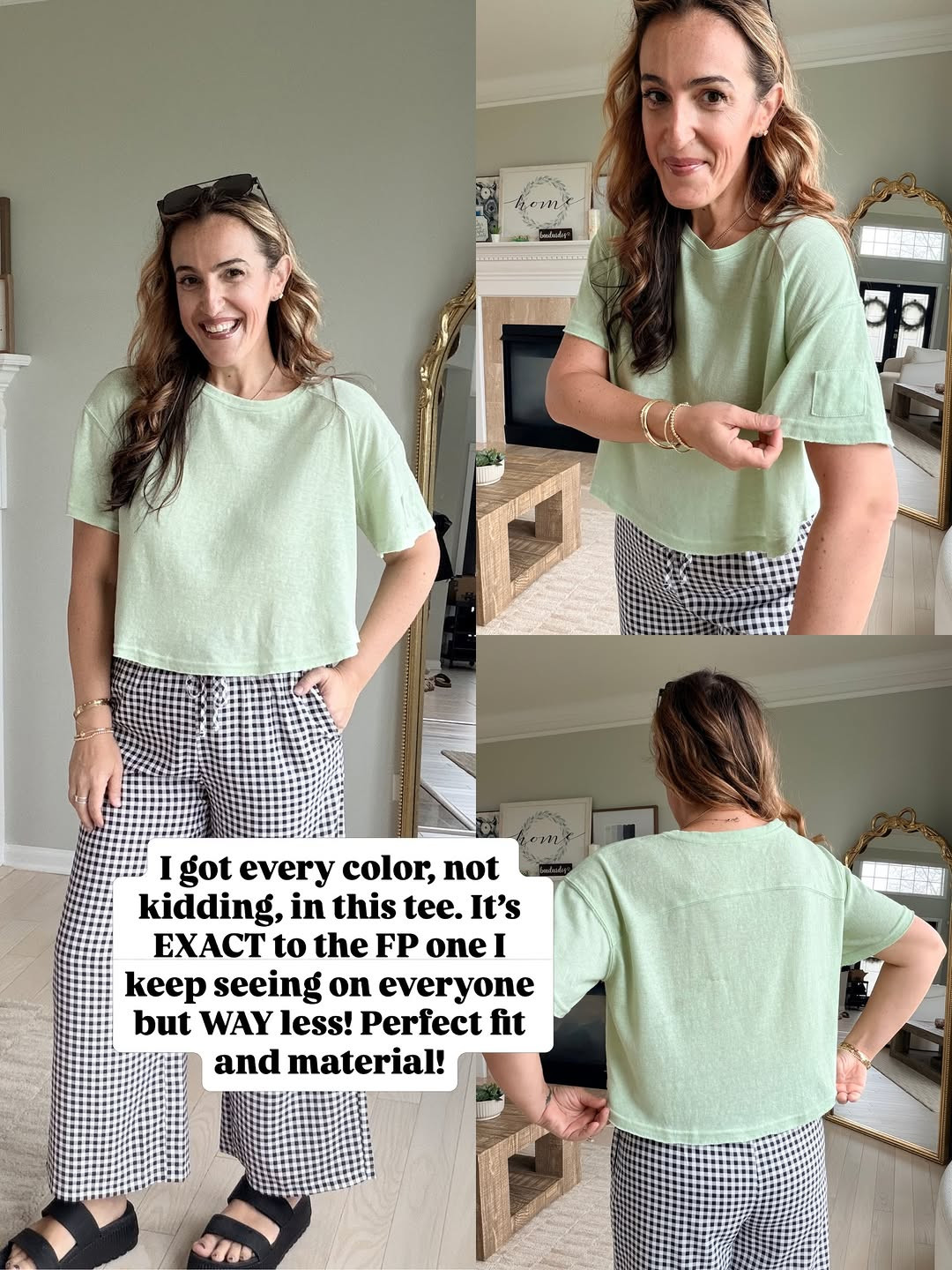 The best summer tee. Wearing a medium in all.  This makes a great business casual oufit. Lightweight and cute. #summeroutfit #cuteoutfit #gingham #summertee 

 #LTKootd #LTKOver40 #LTKMidsize