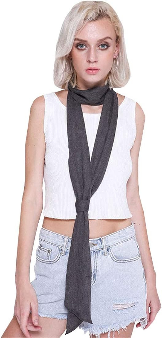 Solid Color Long Narrow Cotton Ribbon Scarf Neck Tie Scarf Choker Belt | Amazon (US)