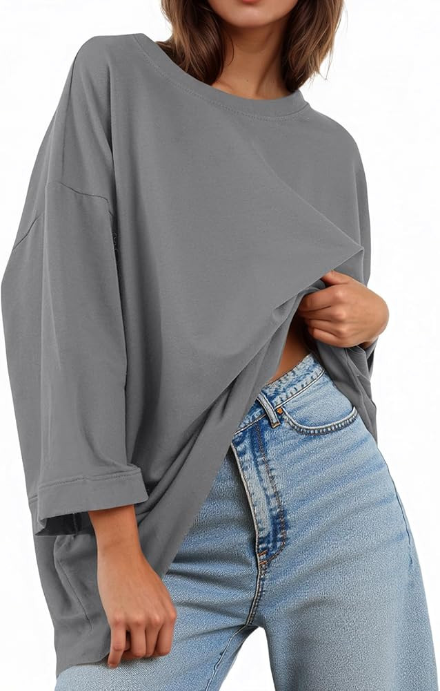 Tankaneo Womens Oversized 3/4 Bell Sleeve TShirts Casual Crewneck Fall Trendy Tunic Tops Loose Fi... | Amazon (US)