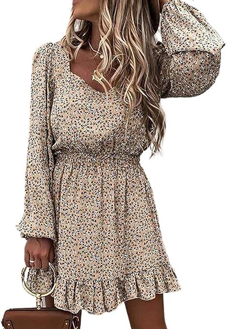 Happy Sailed Women's Sexy Floral Dress Square Neck Ruffles Boho A line Mini Dress Party Beach Dre... | Amazon (US)