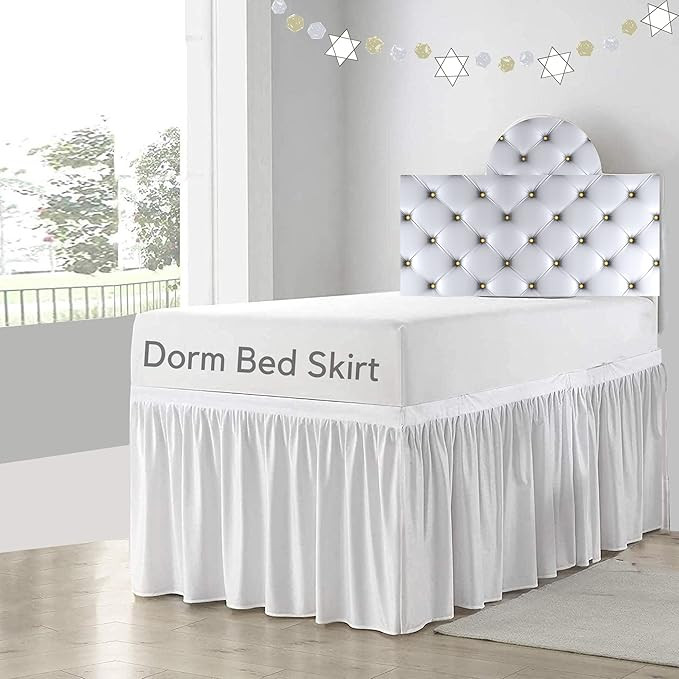 Cottingon,Dorm Room Bed Skirt,100% Microfiber,White Solid -Twin XL/46 Drop | Amazon (US)