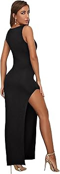 SheIn Women's Side Slit Deep V Neck Bodycon Maxi Dress Split Sleeveless Evening Party Long Dresse... | Amazon (US)
