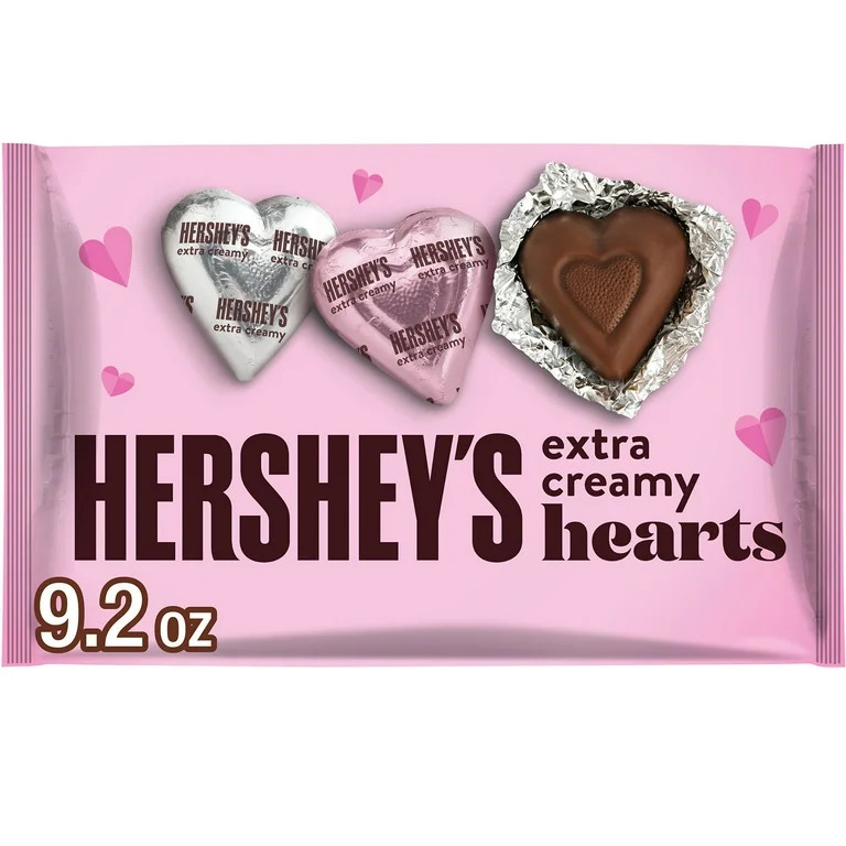 HERSHEY'S Extra Creamy Milk Chocolate Hearts, Valentine's Candy Bag, 9.2 oz | Walmart (US)