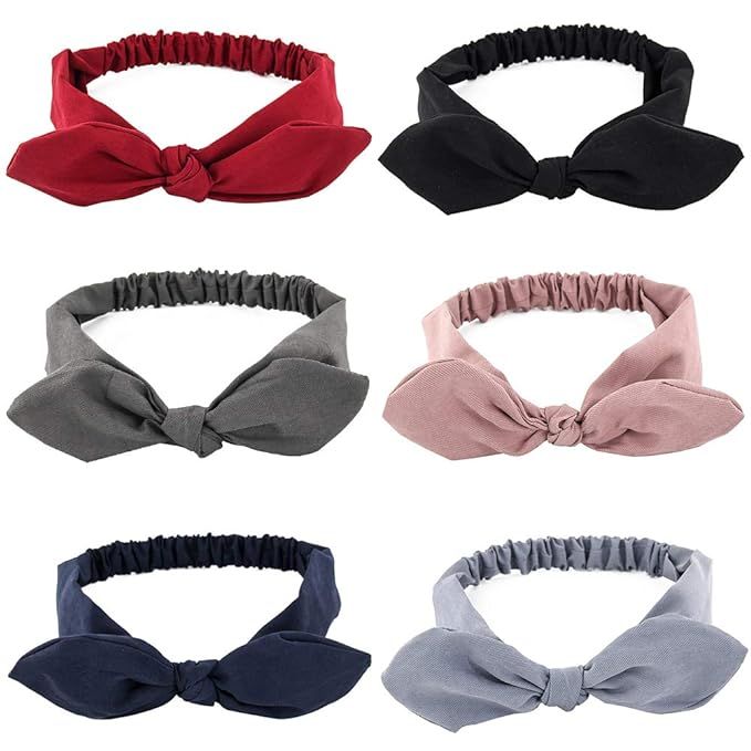 Yeshan Elastic Solid Colors Knotted Bow Fashion Headband Rabbit ears Hairband Turban Headwrap,Pac... | Amazon (US)