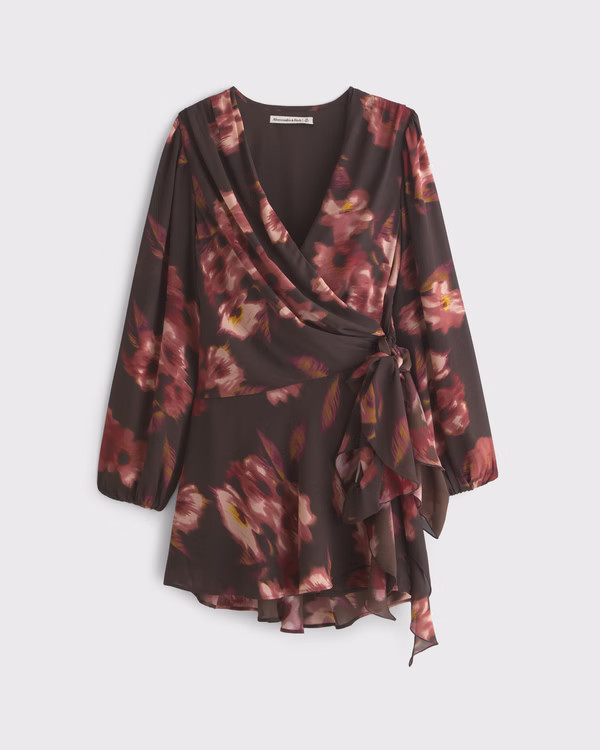 Women's Long-Sleeve Plunge Wrap Mini Dress | Women's Dresses & Jumpsuits | Abercrombie.com | Abercrombie & Fitch (US)