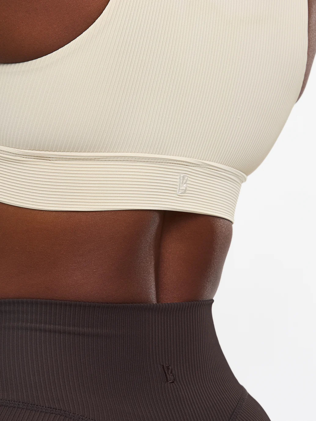 Ribbed Deep V Sports Bra - Bone | Buffbunny Collection