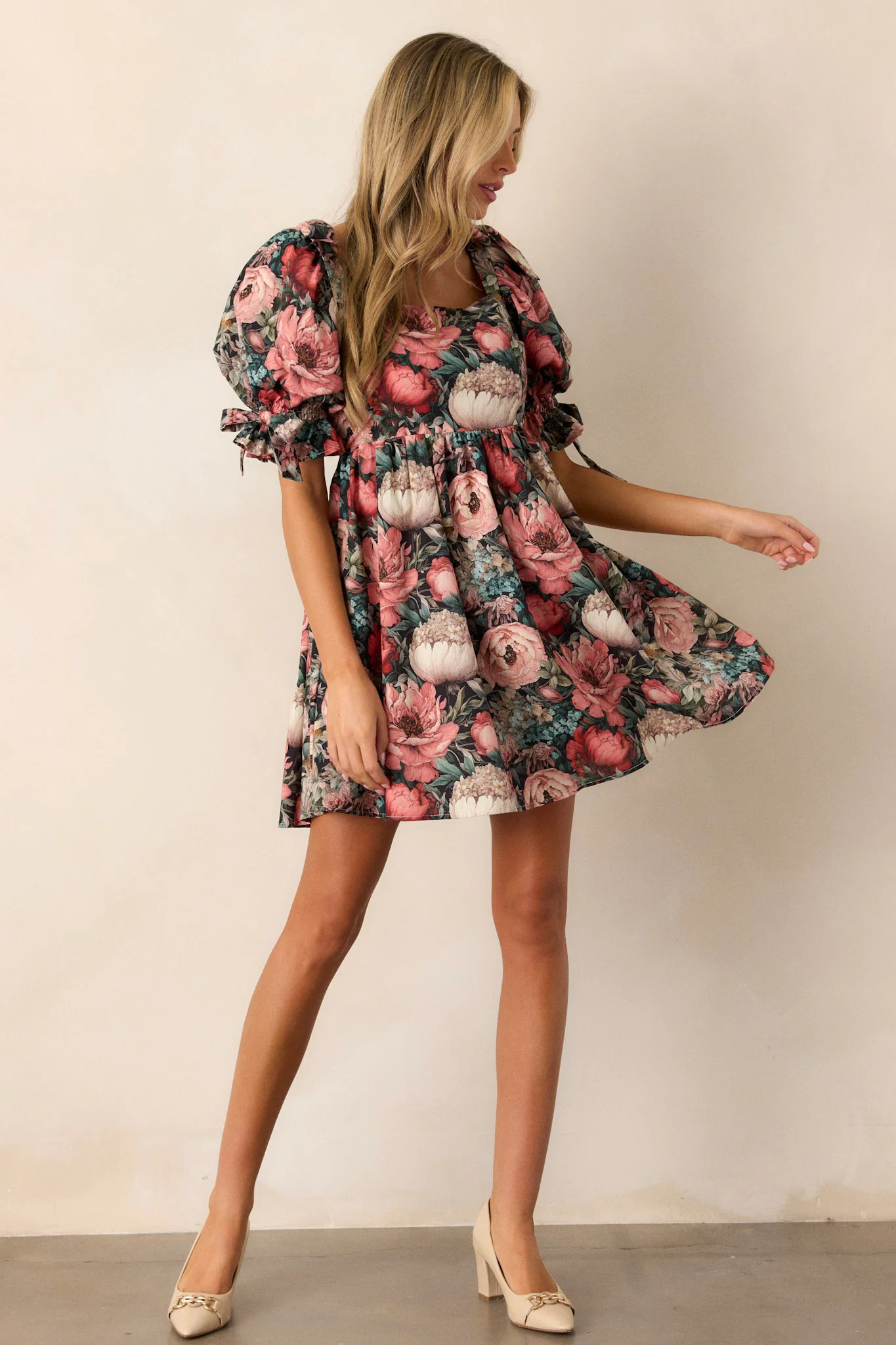 Romantic Lover 100% Cotton Black Floral Mini Dress | Red Dress