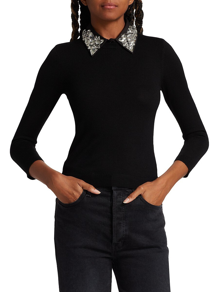 Alice + Olivia Women's Porla Embellished Collar Sweater - Black - Size S | Saks Fifth Avenue OFF 5TH