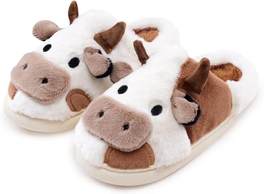 Cow Slippers for Women and Men, Fluffy Cute Cozy Cartoon Cow Cotton House Slipper Womens Milky Co... | Amazon (US)