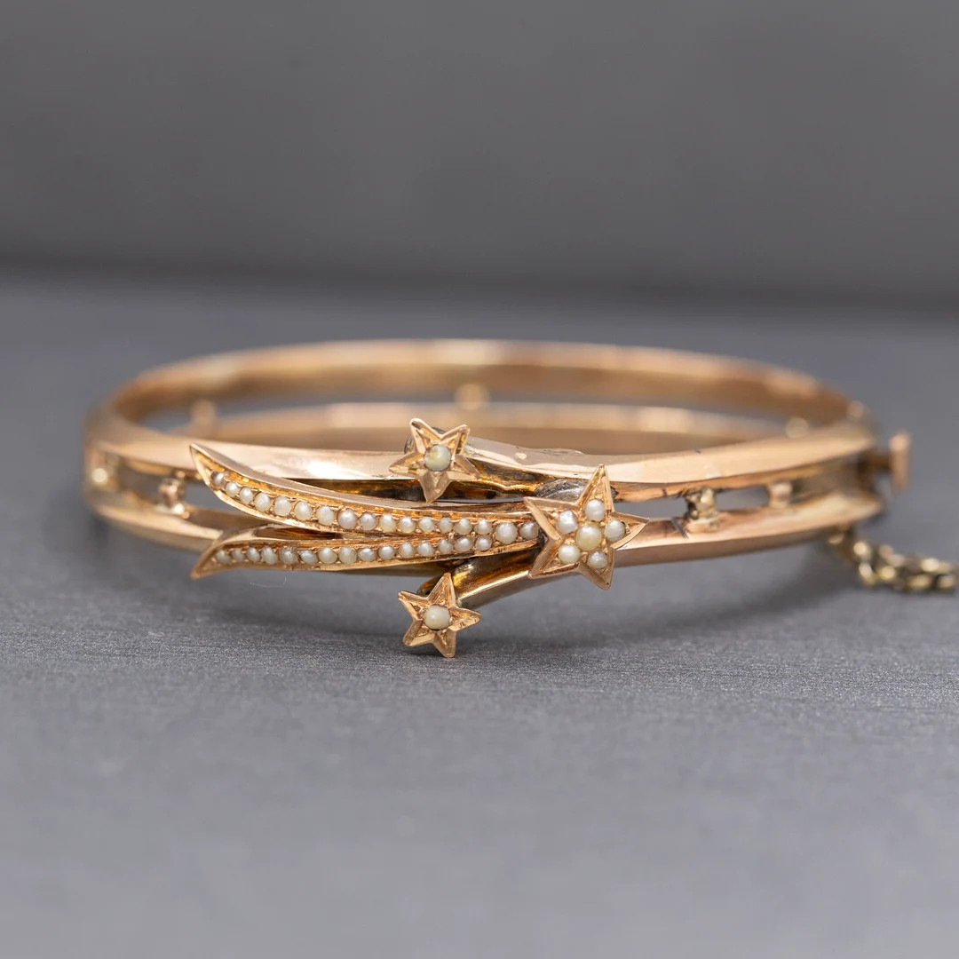 Antique Edwardian Halley's Comet Star Bangle Bracelet in 14k Rose Gold - Etsy | Etsy (US)